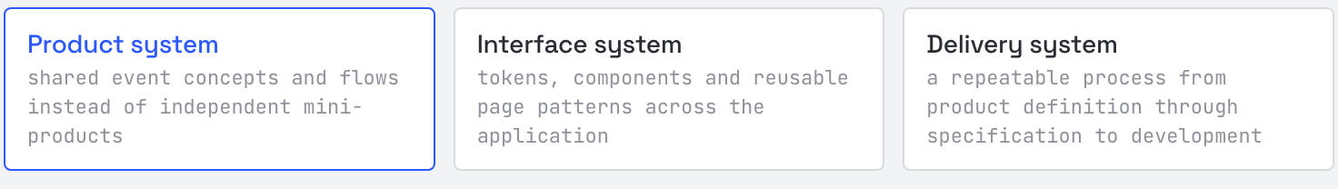 Product, interface and delivery. Systems thinking is not a component library.